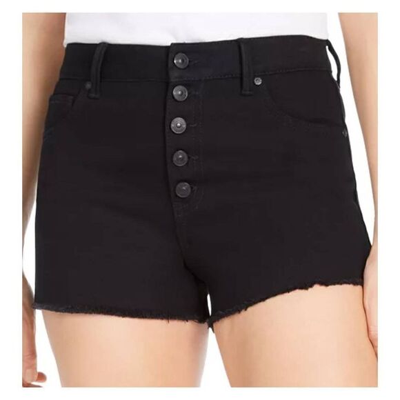 Rewash Ripped High-Rise Button-Front Black Denim Shorts